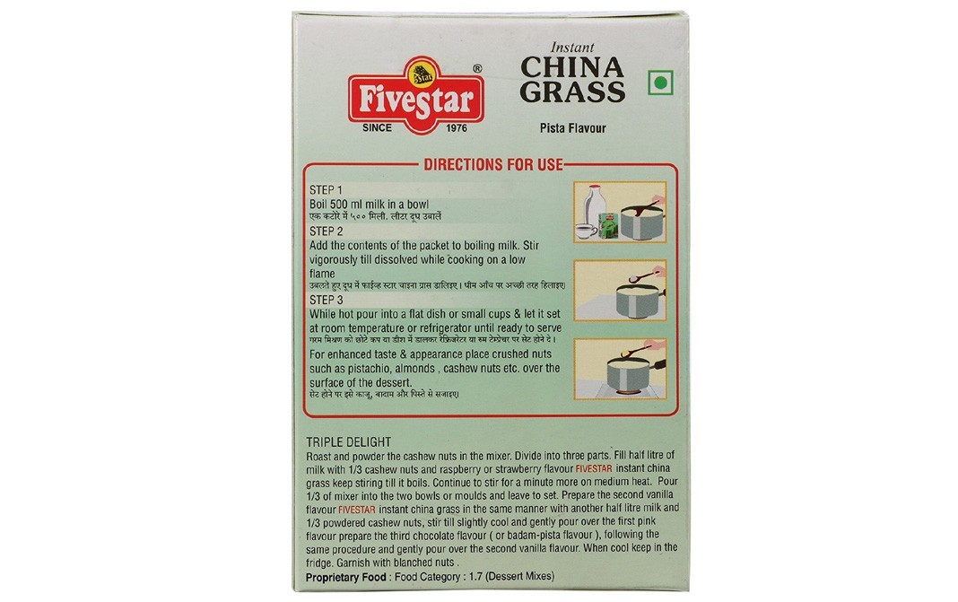 Five Star Instant China Grass, Pista Flavour   Box  100 grams